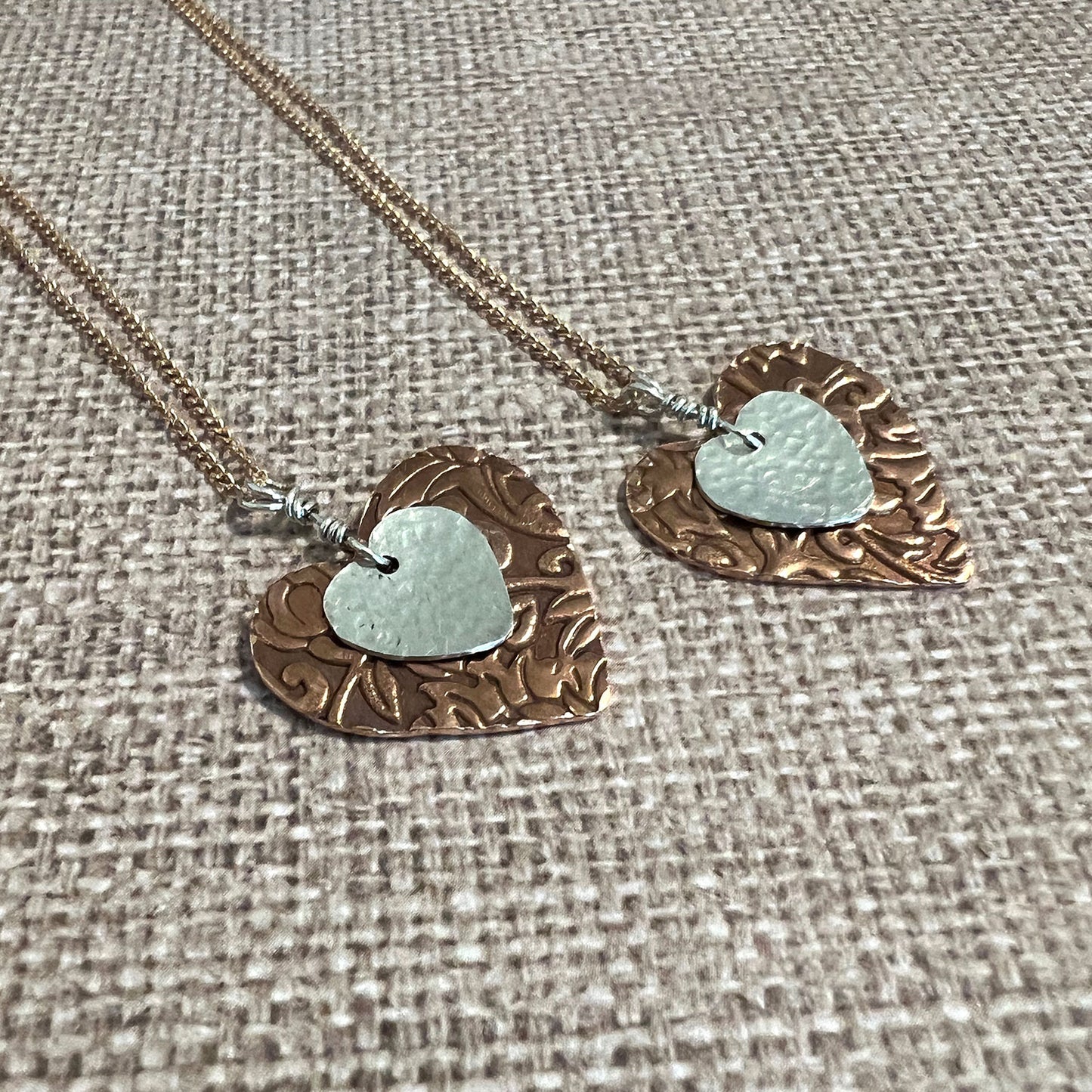 STERLING SILVER/COPPER HEART NECKLACES - SWEETHEART TALISMAN