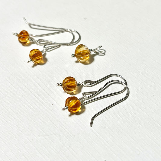 STERLING SILVER  CITRINE PUMPKIN NECKLACE/EARRINGS - I BOW TALISMAN