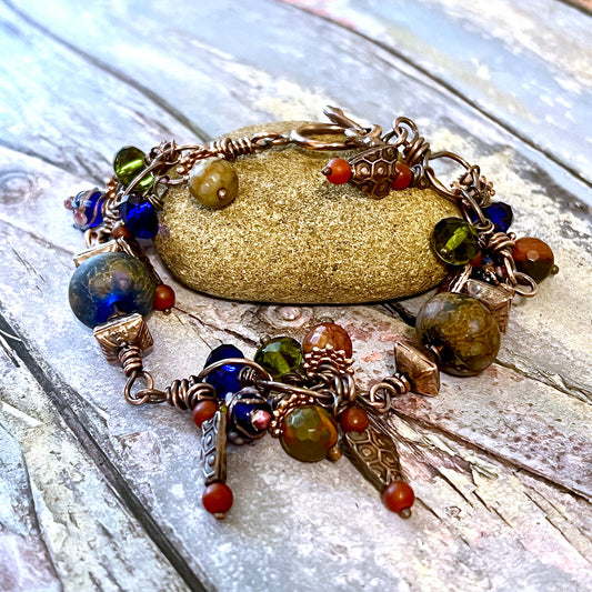 COPPER CHERRY CREEK JASPER LAMPWORK BRACELET - MOTHER EARTH TALISMAN