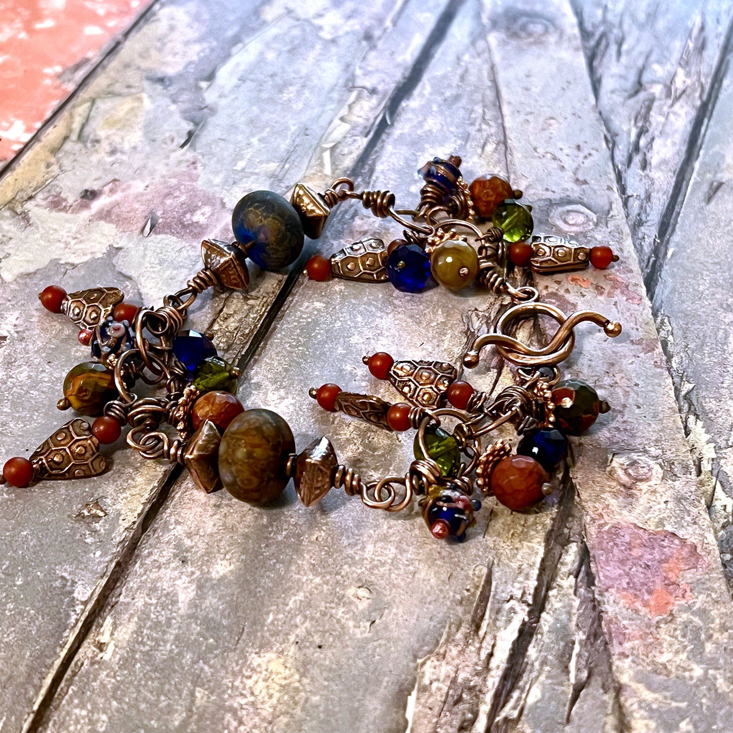 COPPER CHERRY CREEK JASPER LAMPWORK BRACELET - MOTHER EARTH TALISMAN