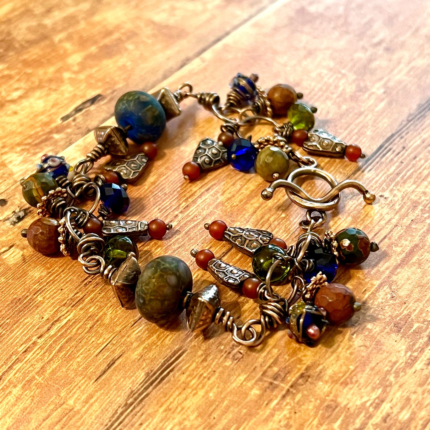 COPPER CHERRY CREEK JASPER LAMPWORK BRACELET - MOTHER EARTH TALISMAN