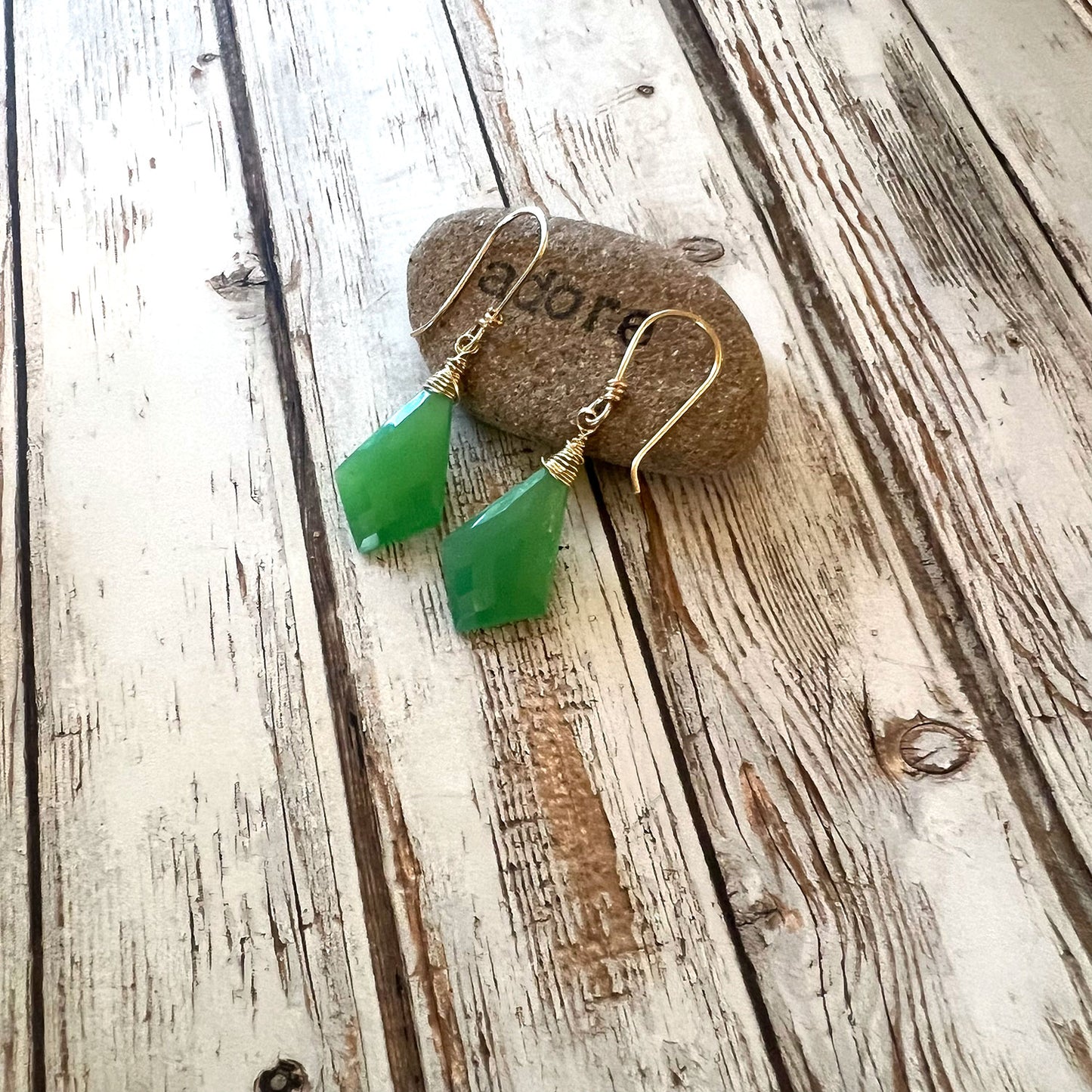 GOLD FILLED CHRYSOPRASE CHALCEDONY EARRINGS - GOOD WILL TALISMAN
