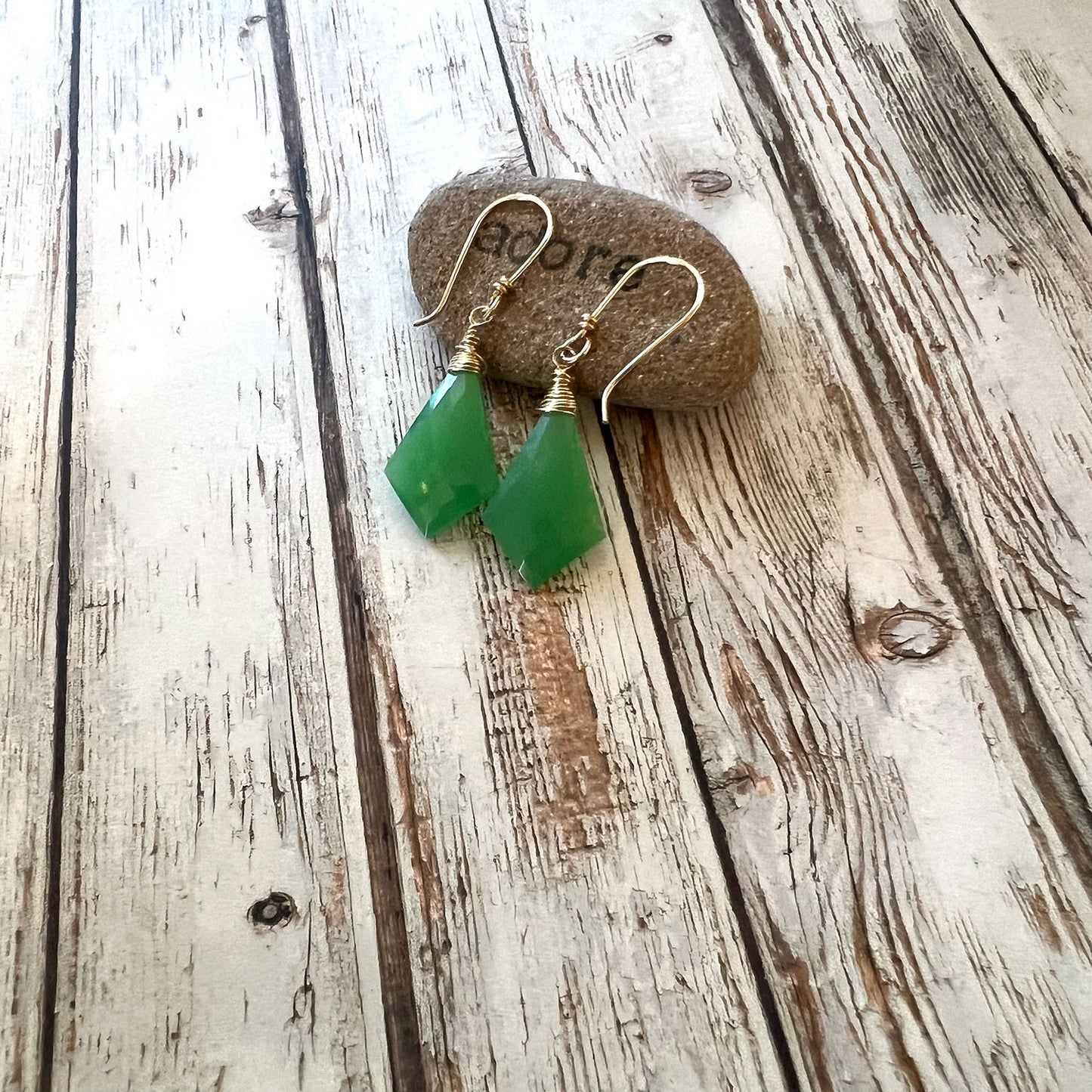 GOLD FILLED CHRYSOPRASE CHALCEDONY EARRINGS - GOOD WILL TALISMAN