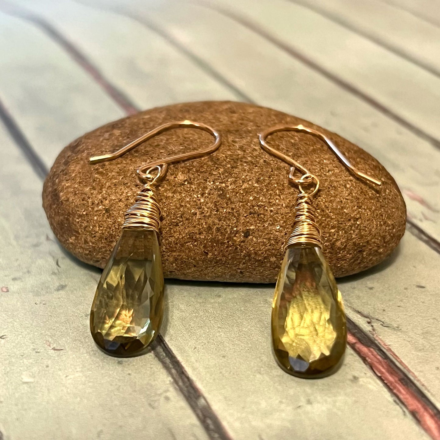 GOLD FILLED OLIVE QUARTZ EARRINGS - SYNCH ME TALISMAN