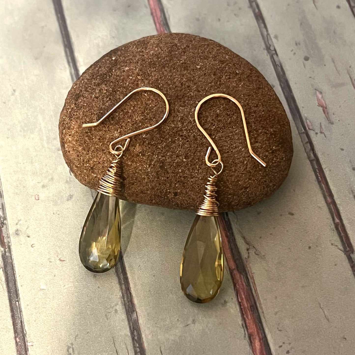 GOLD FILLED OLIVE QUARTZ EARRINGS - SYNCH ME TALISMAN