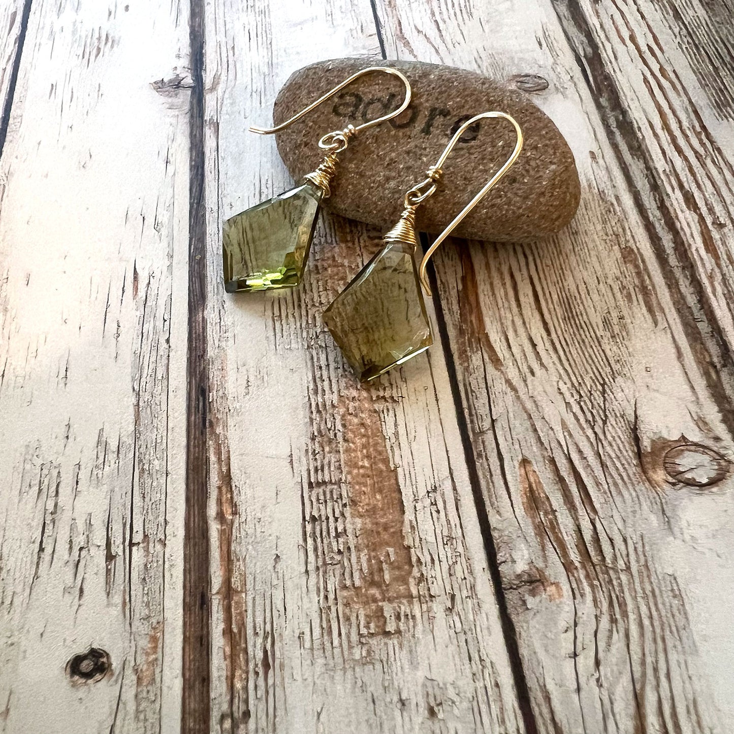 GOLD FILLED OLIVE QUARTZ EARRINGS - SYNCH ME TALISMAN