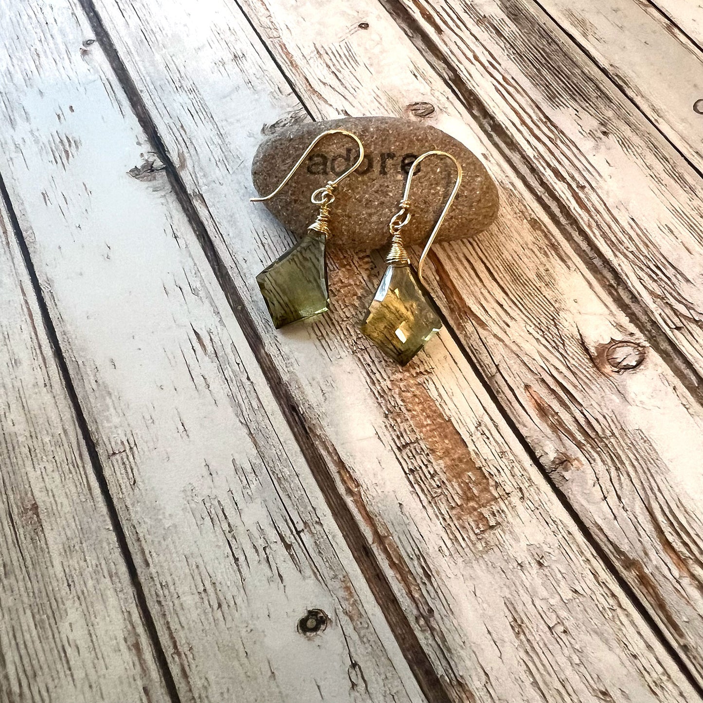 GOLD FILLED OLIVE QUARTZ EARRINGS - SYNCH ME TALISMAN