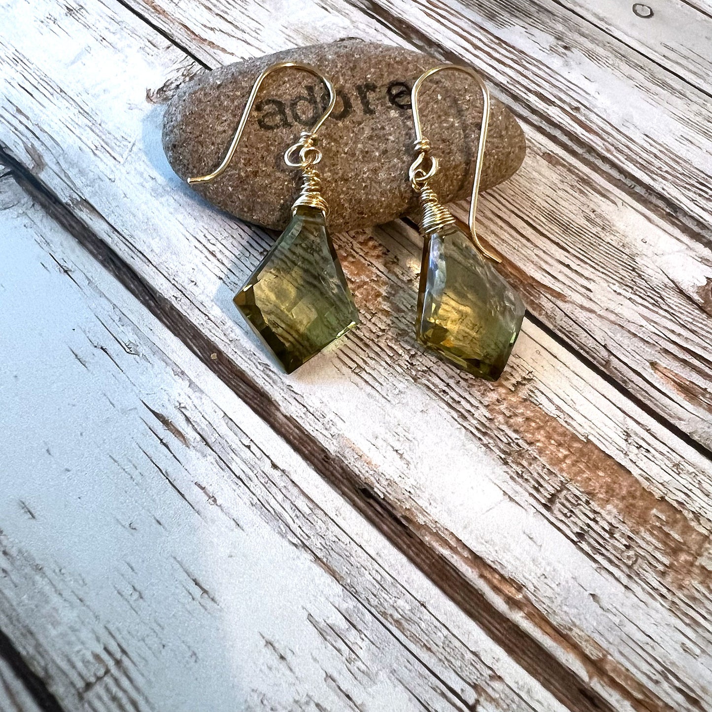 GOLD FILLED OLIVE QUARTZ EARRINGS - SYNCH ME TALISMAN
