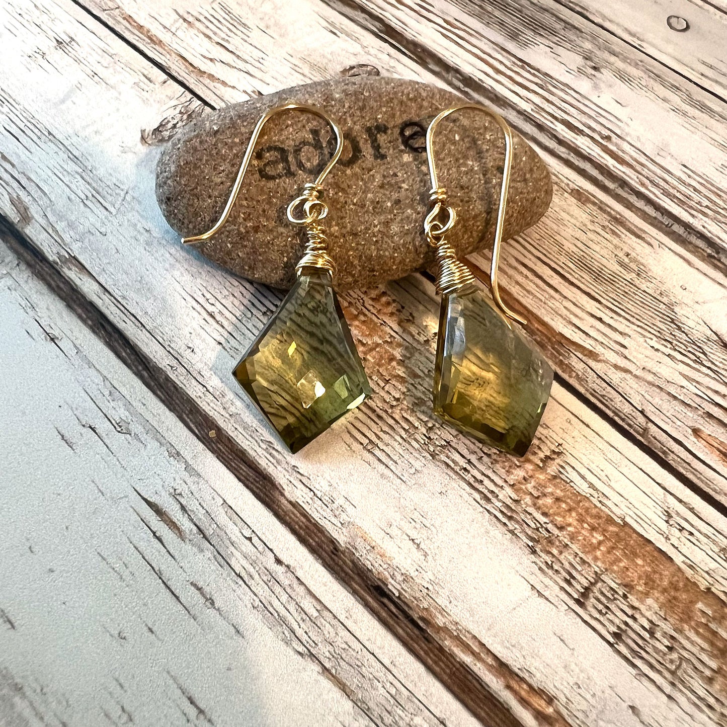 GOLD FILLED OLIVE QUARTZ EARRINGS - SYNCH ME TALISMAN