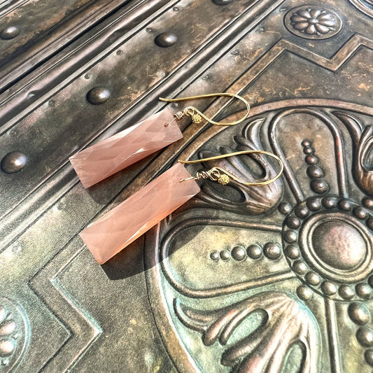 STERLING SILVER PEACH MOONSTONE EARRINGS - INNER BEAUTY TALISMAN