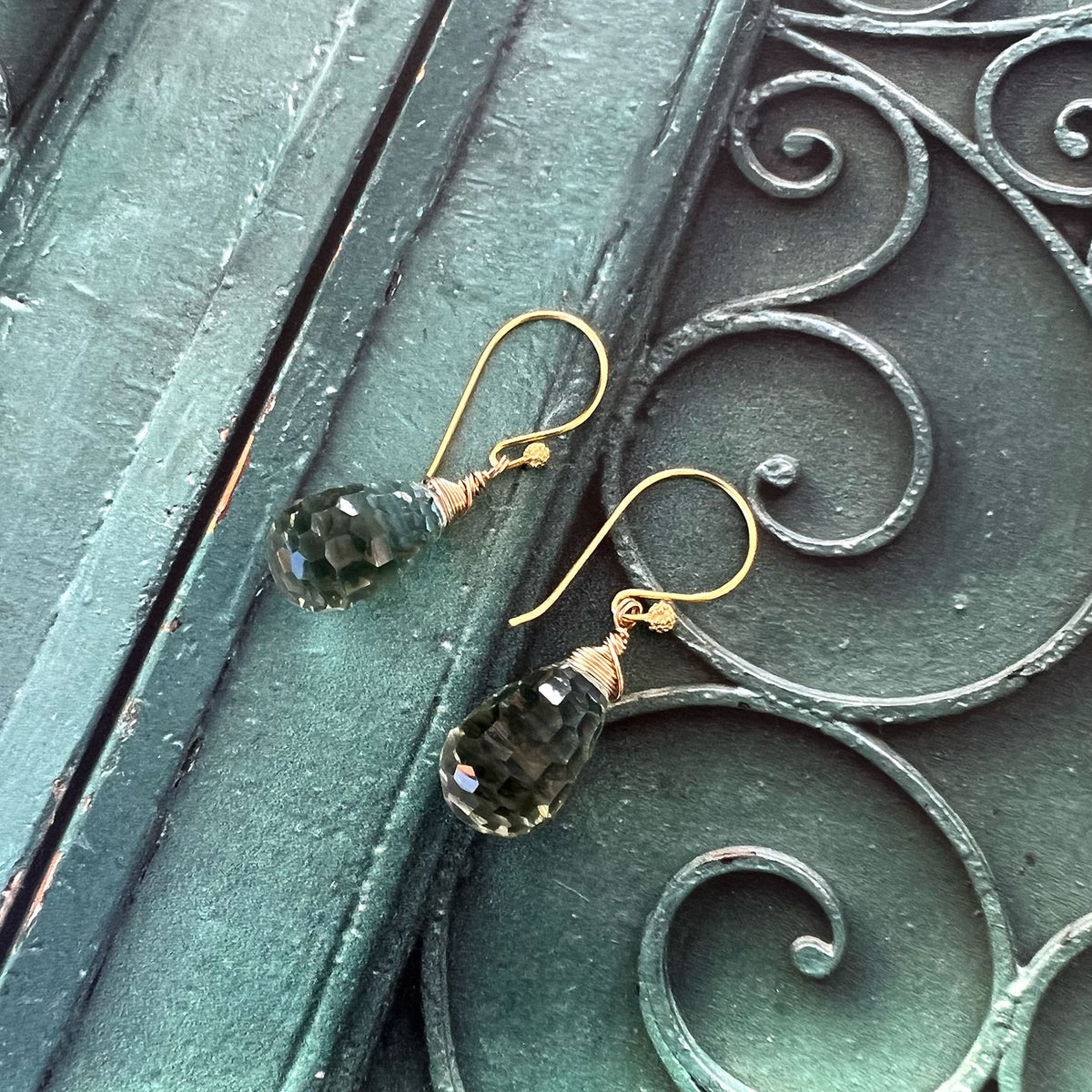 GOLD FILLED GREEN AMETHYST BRIOLETTE EARRINGS - DREAMLAND TALISMAN