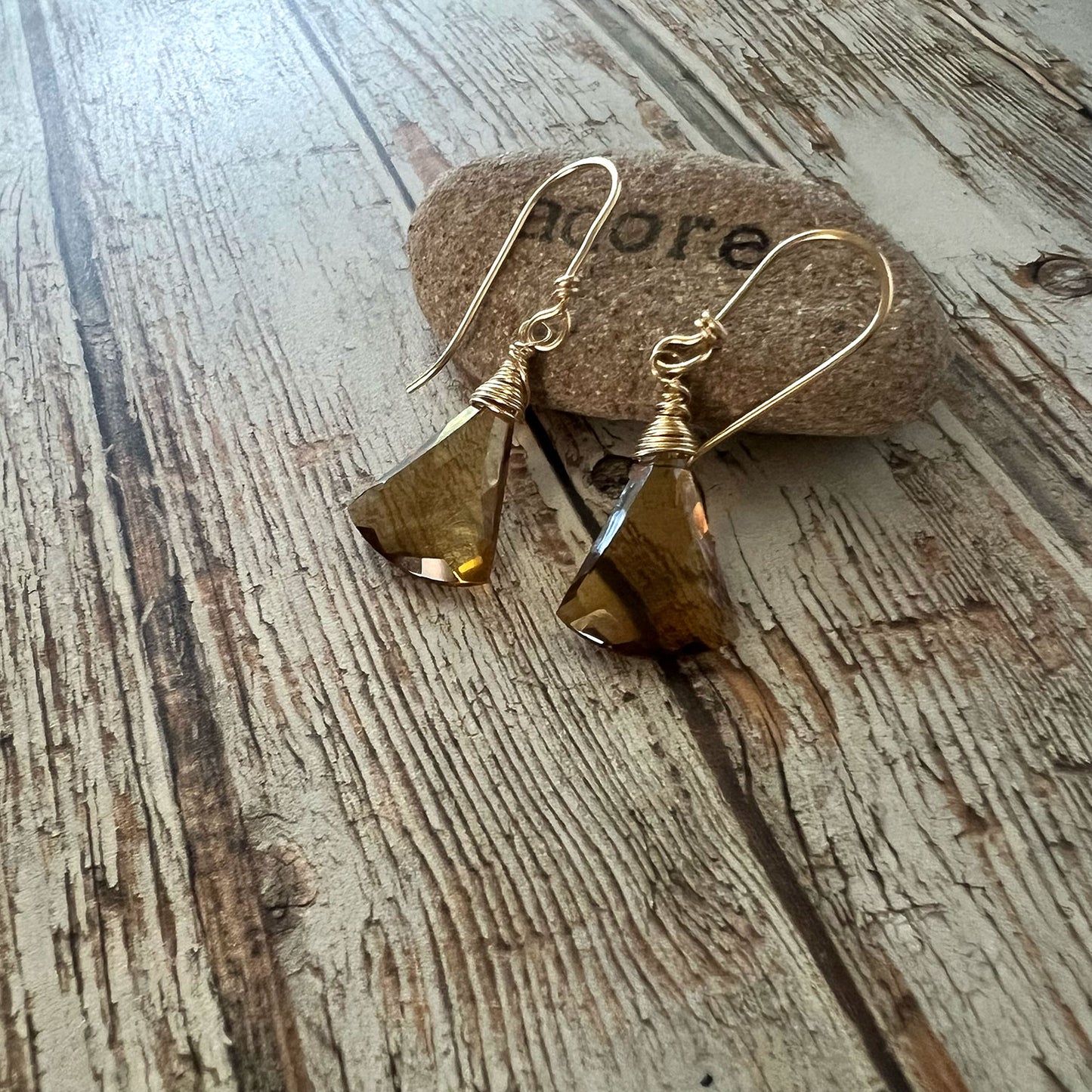 GOLD FILLED WHISKEY QUARTZ EARRINGS - SYNCH ME TALISMAN