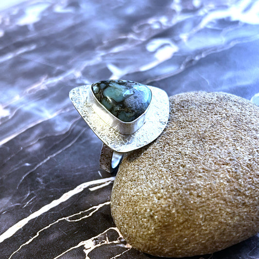 STERLING SILVER SEVEN DWARFS VARISCITE RING - JOYFUL TALISMAN