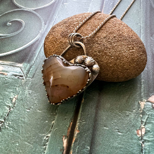 STERLING SILVER BRAZILIAN AGATE HEART NECKLACE - PROTECTIVE EMBRACE TALISMAN