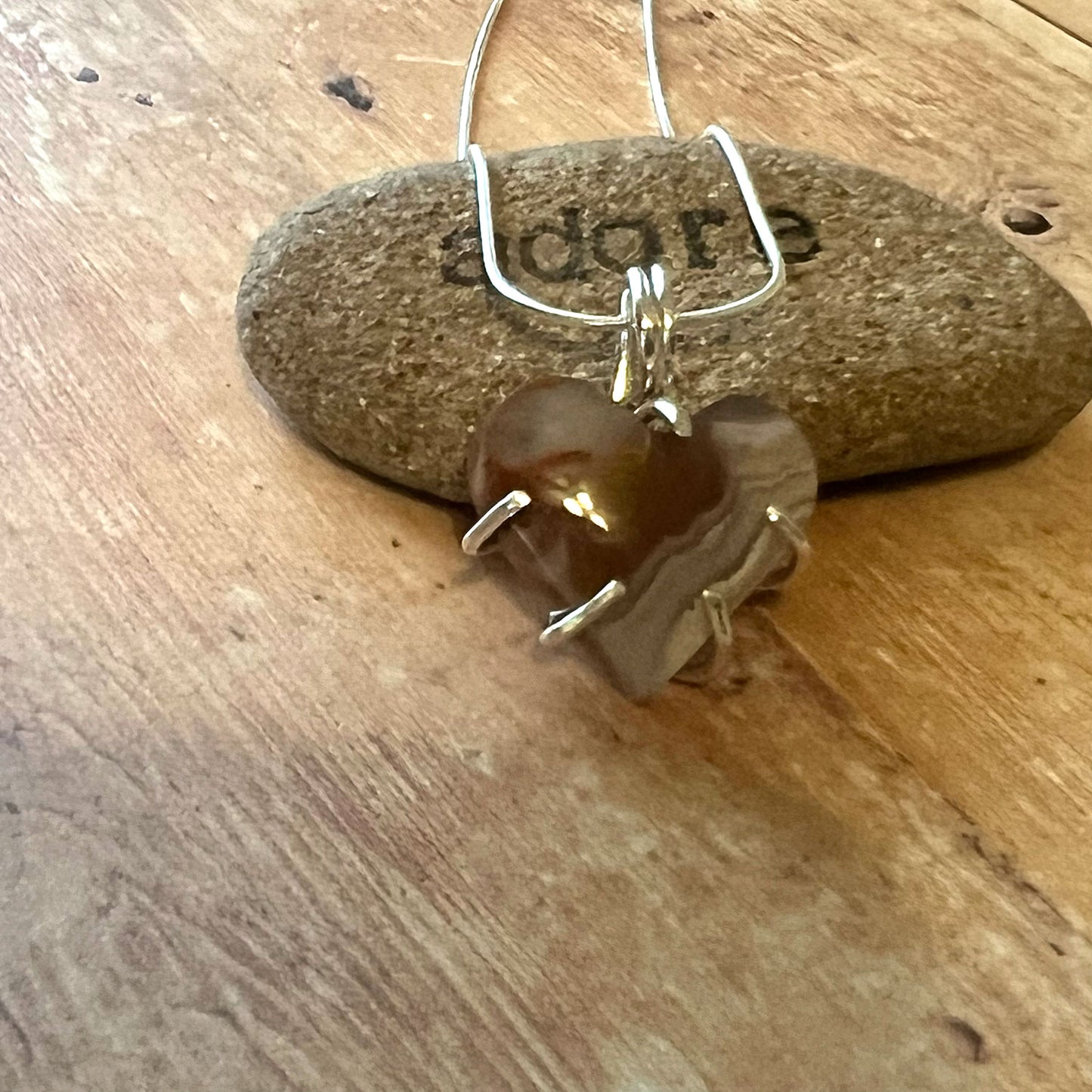 STERLING SILVER AGUA NUEVA AGATE HEART NECKLACE - PROTECTIVE EMBRACE TALISMAN