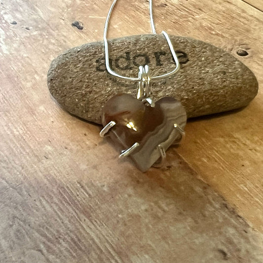 STERLING SILVER AGUA NUEVA AGATE HEART NECKLACE - PROTECTIVE EMBRACE TALISMAN