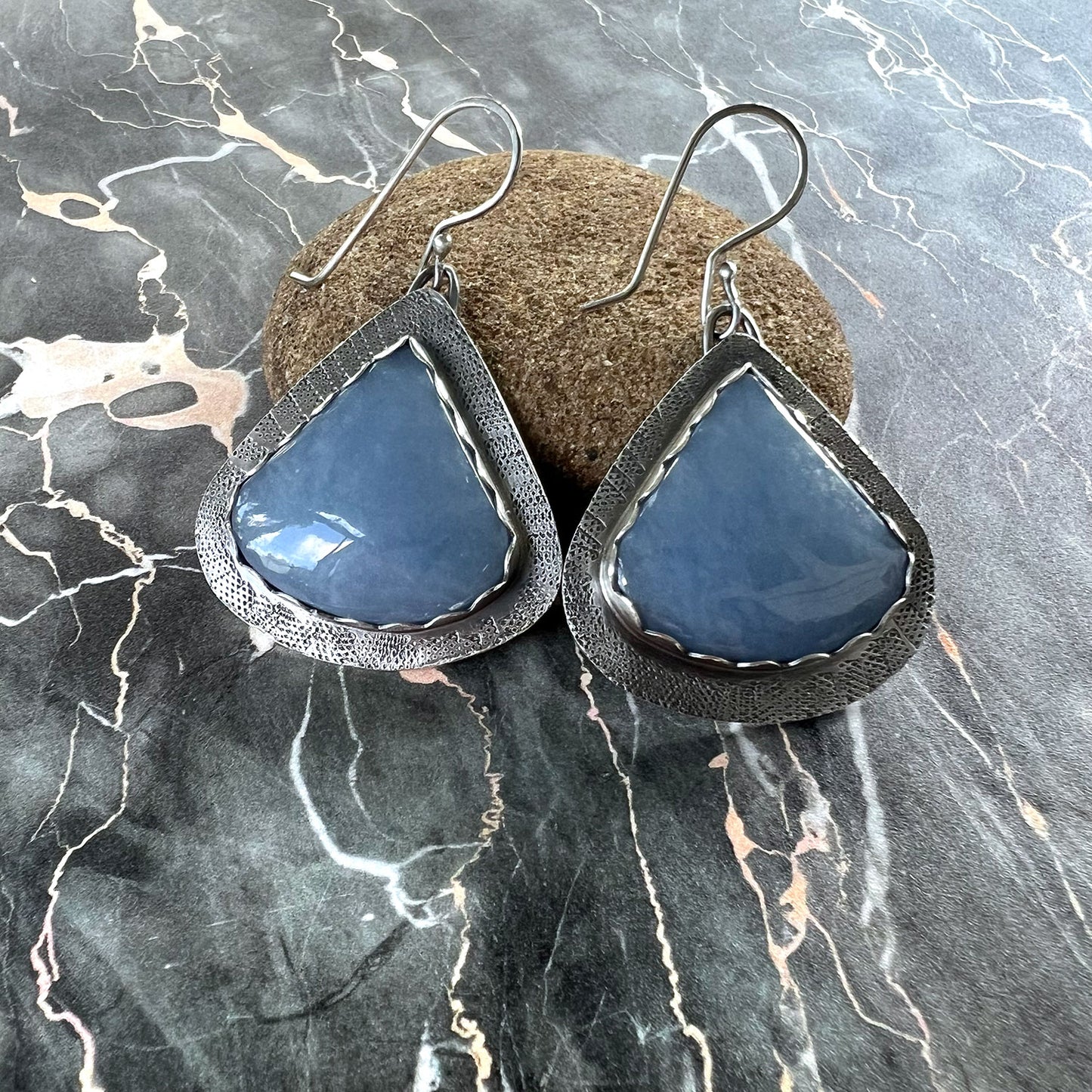 STERLING SILVER ANGELITE EARRINGS - INNER COMMUNICATION TALISMAN
