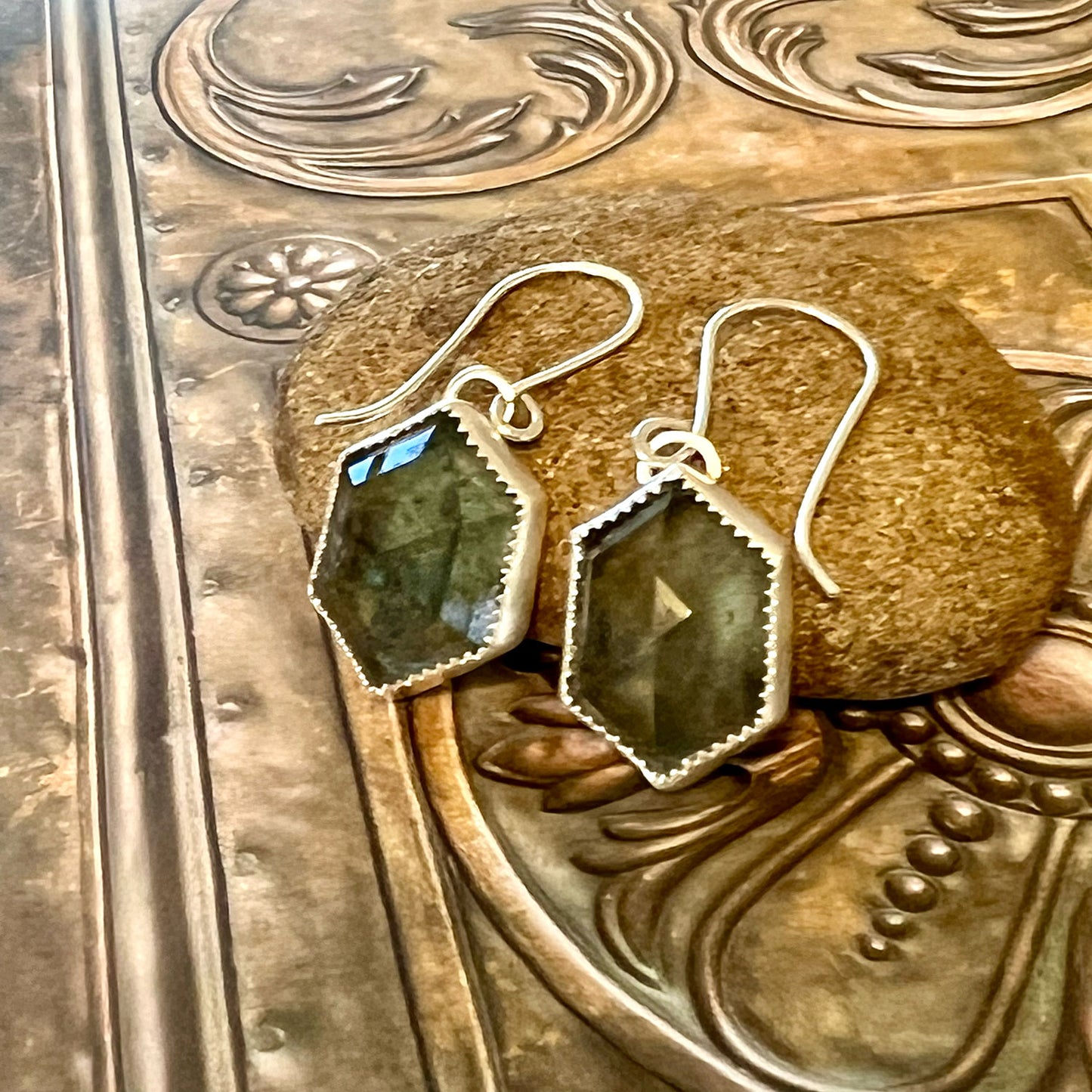 STERLING SILVER AQUAMARINE HEX EARRINGS - SEA SPIRIT TALISMAN