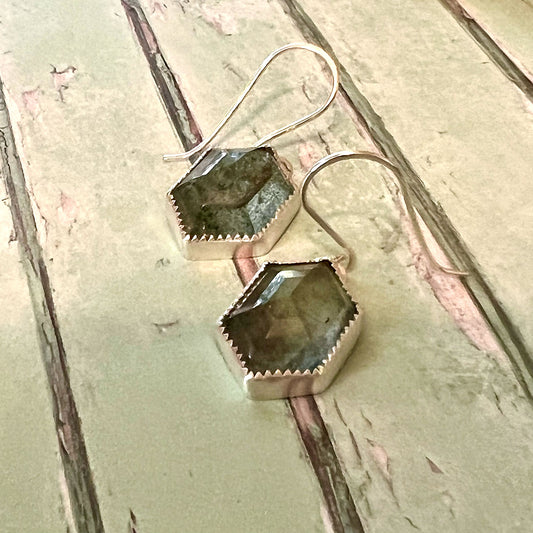 STERLING SILVER AQUAMARINE HEX EARRINGS - SEA SPIRIT TALISMAN