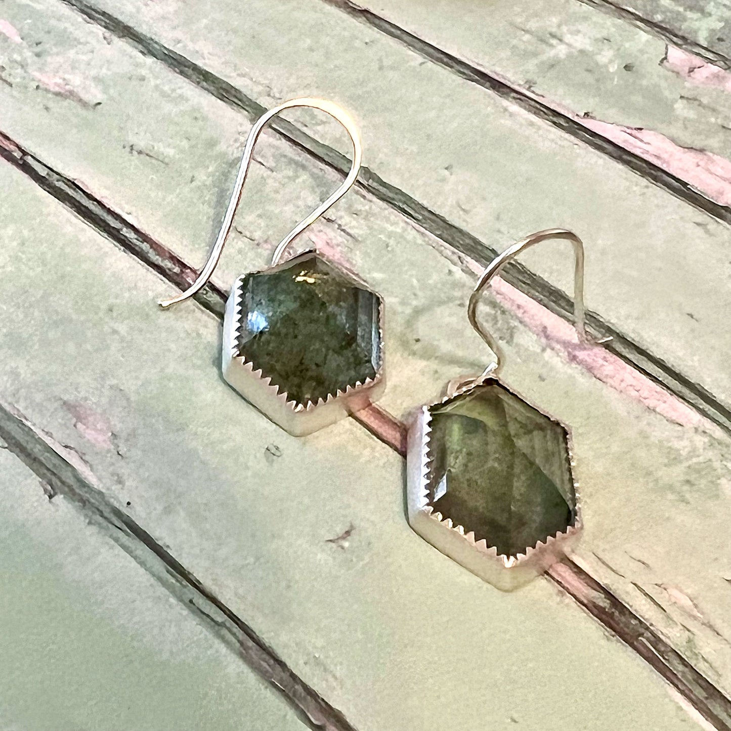STERLING SILVER AQUAMARINE HEX EARRINGS - SEA SPIRIT TALISMAN