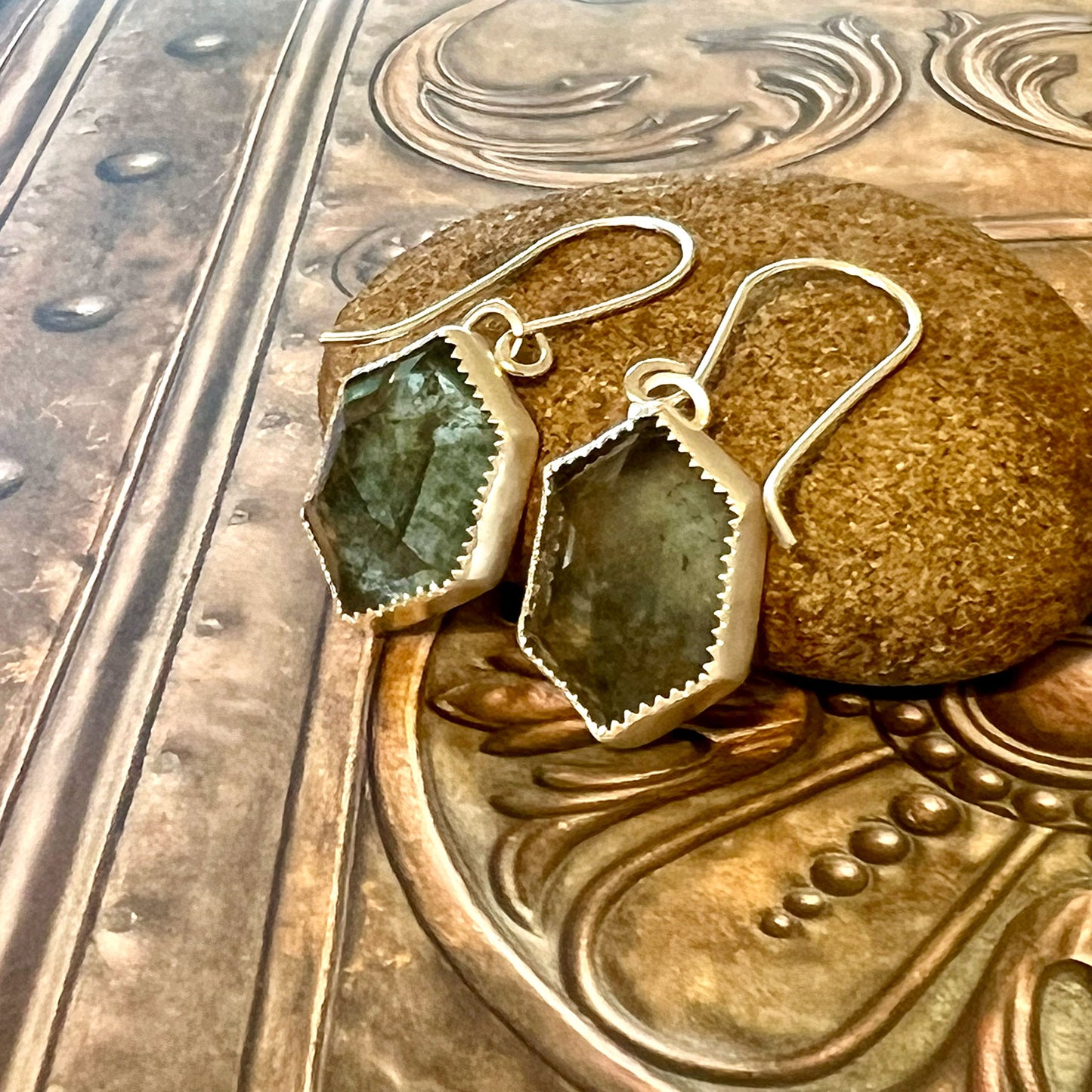 STERLING SILVER AQUAMARINE HEX EARRINGS - SEA SPIRIT TALISMAN