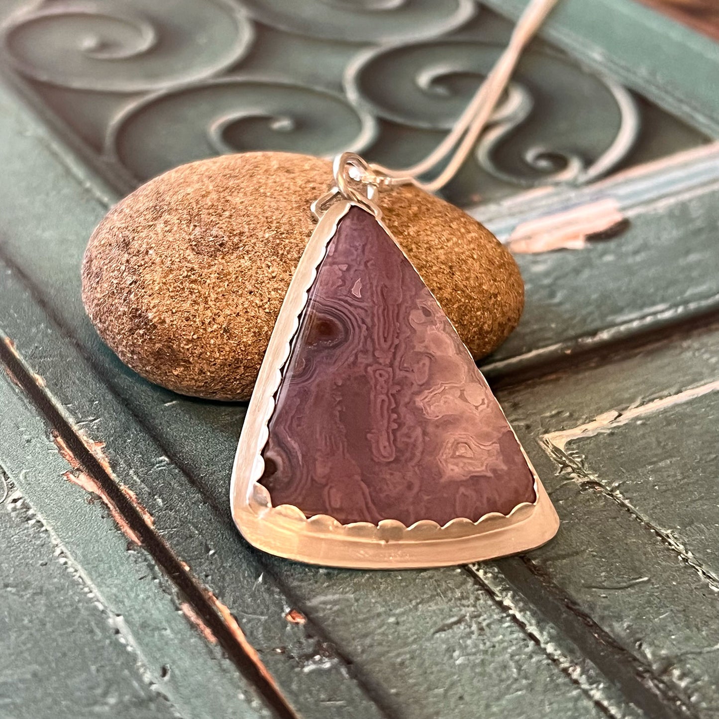 STERLING SILVER AZTEC LACE AGATE NECKLACES - PROTECTIVE EMBRACE TALISMAN