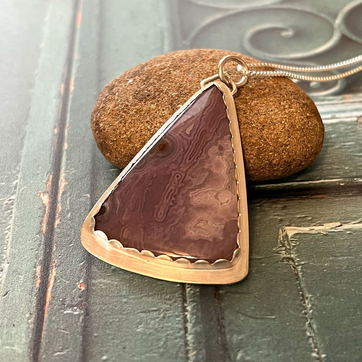 STERLING SILVER AZTEC LACE AGATE NECKLACES - PROTECTIVE EMBRACE TALISMAN