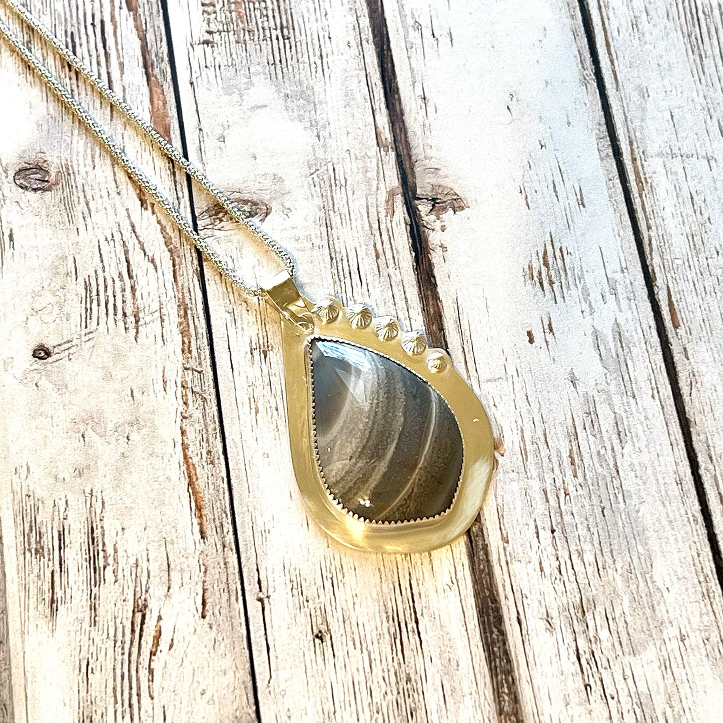 STERLING SILVER BANDED AGATE NECKLACE - PROTECTIVE EMBRACE TALISMAN