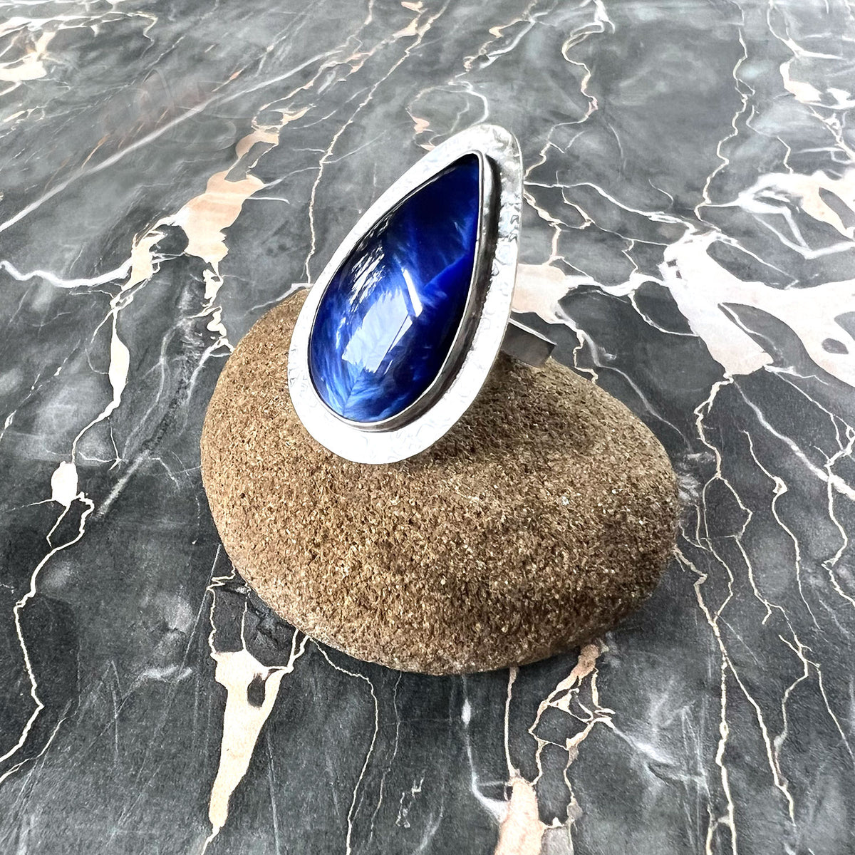 STERLING SILVER BLUE BRIDEWELL STONE RING - SYNCH ME TALISMAN
