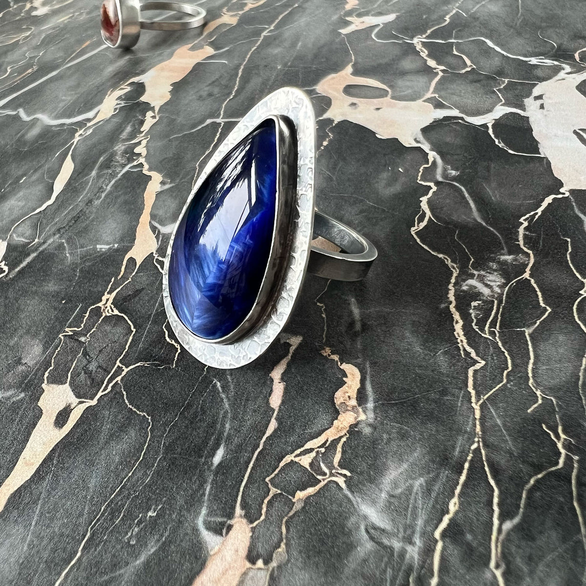 STERLING SILVER BLUE BRIDEWELL STONE RING - SYNCH ME TALISMAN
