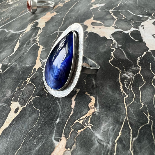 STERLING SILVER BLUE BRIDEWELL STONE RING - SYNCH ME TALISMAN