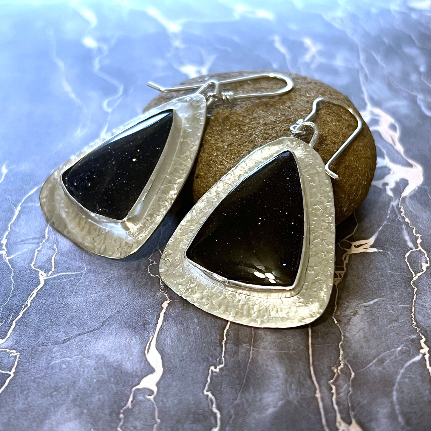 STERLING SILVER BLUE GOLDSTONE EARRINGS - NEW BEGINNINGS TALISMAN