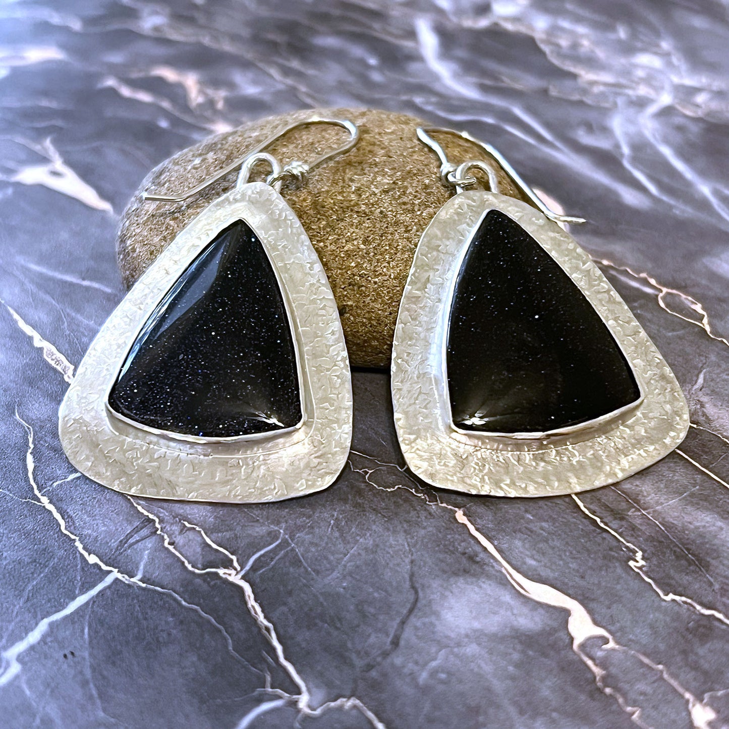 STERLING SILVER BLUE GOLDSTONE EARRINGS - NEW BEGINNINGS TALISMAN