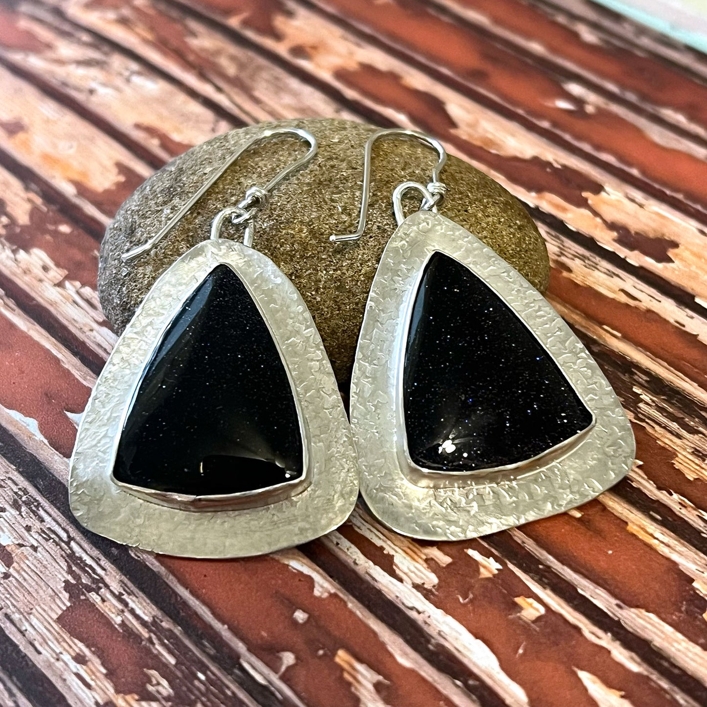 STERLING SILVER BLUE GOLDSTONE EARRINGS - NEW BEGINNINGS TALISMAN