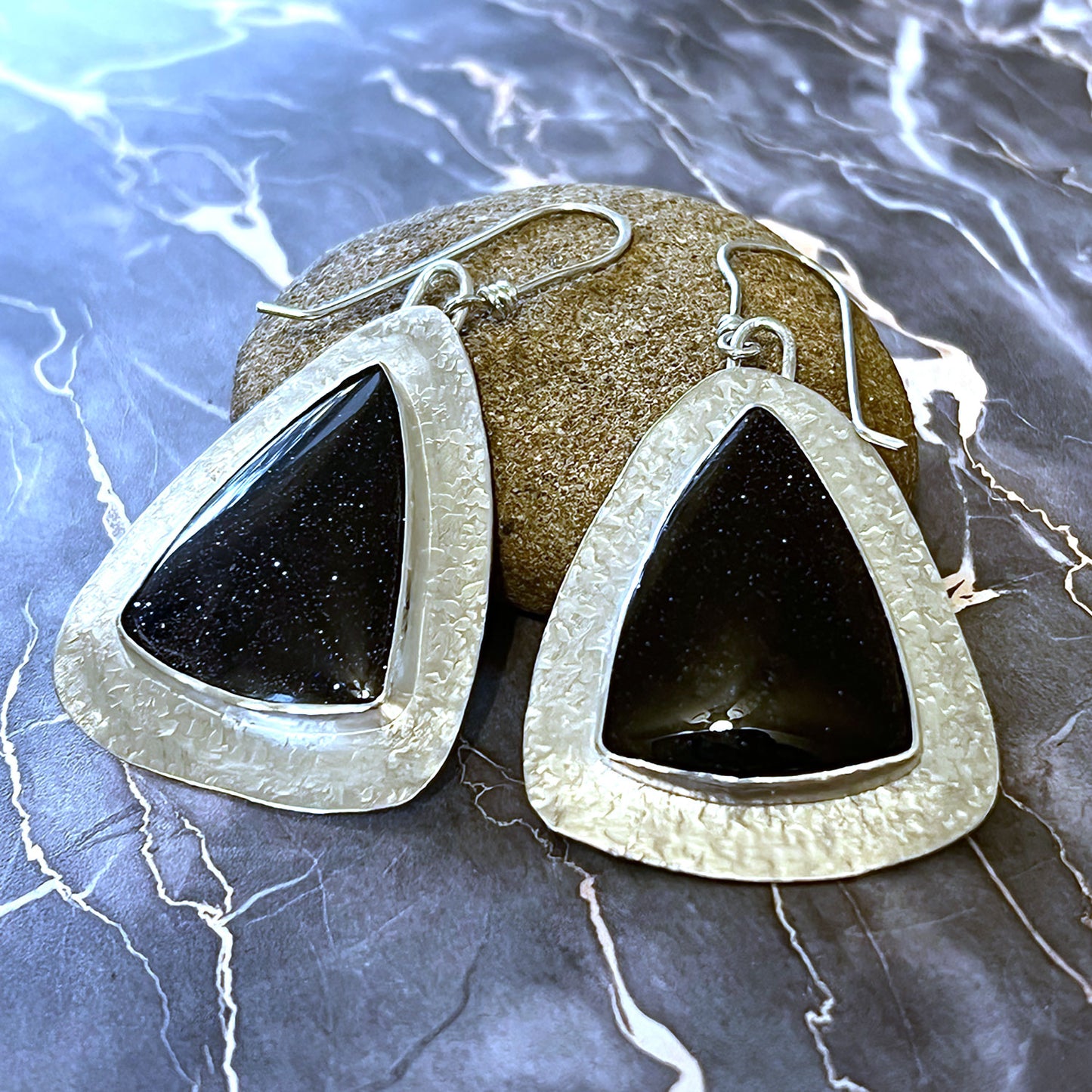 STERLING SILVER BLUE GOLDSTONE EARRINGS - NEW BEGINNINGS TALISMAN