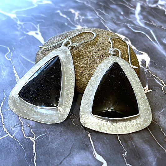 STERLING SILVER BLUE GOLDSTONE EARRINGS - NEW BEGINNINGS TALISMAN