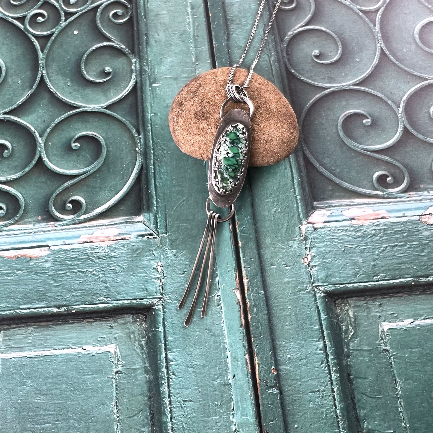 STERLING SILVER BLUE MOON TURQUOISE PADDLE NECKLACE - HEAVEN AND EARTH TALISMAN