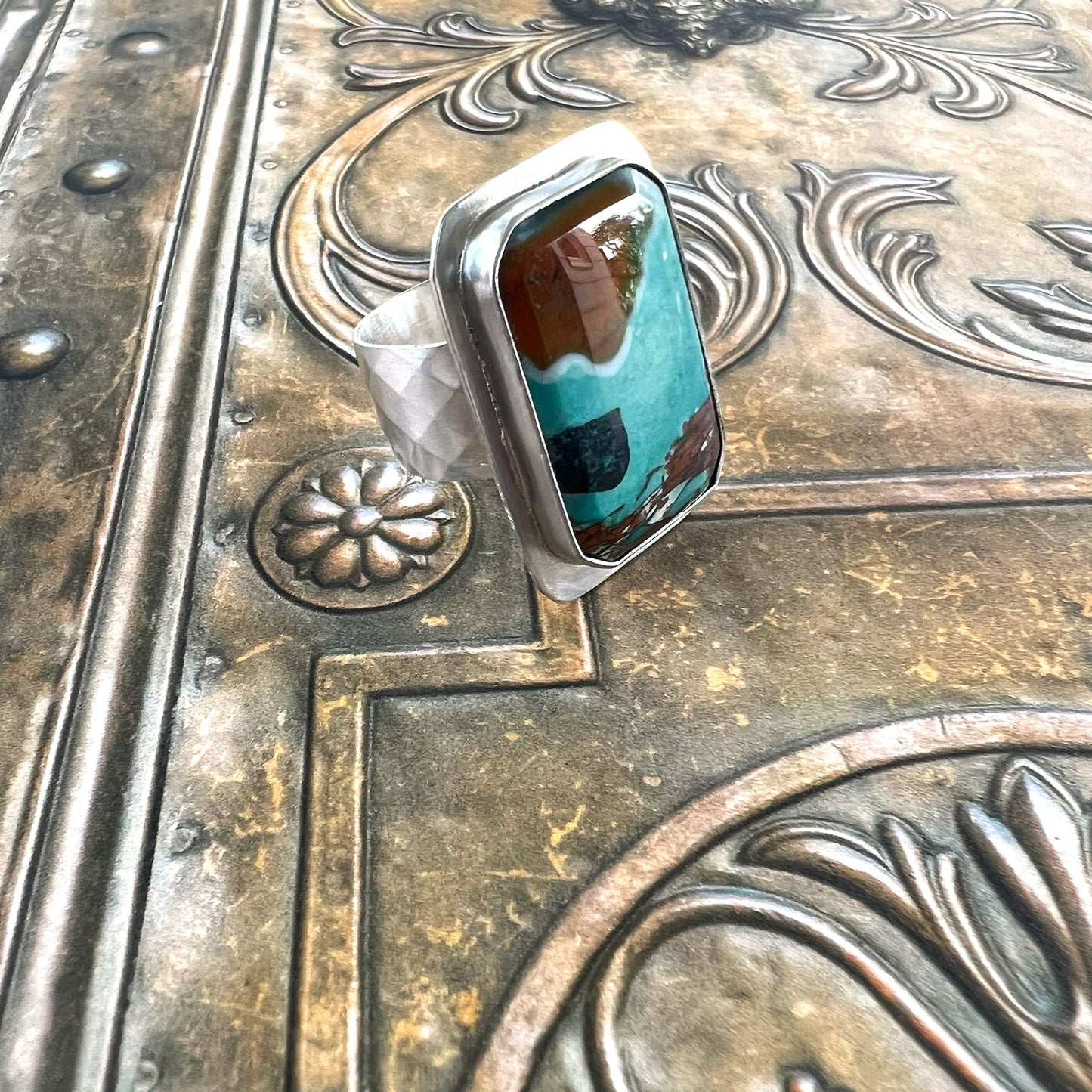 STERLING SILVER BLUE WOOD OPAL RING - TRANSFORMATION TALISMAN