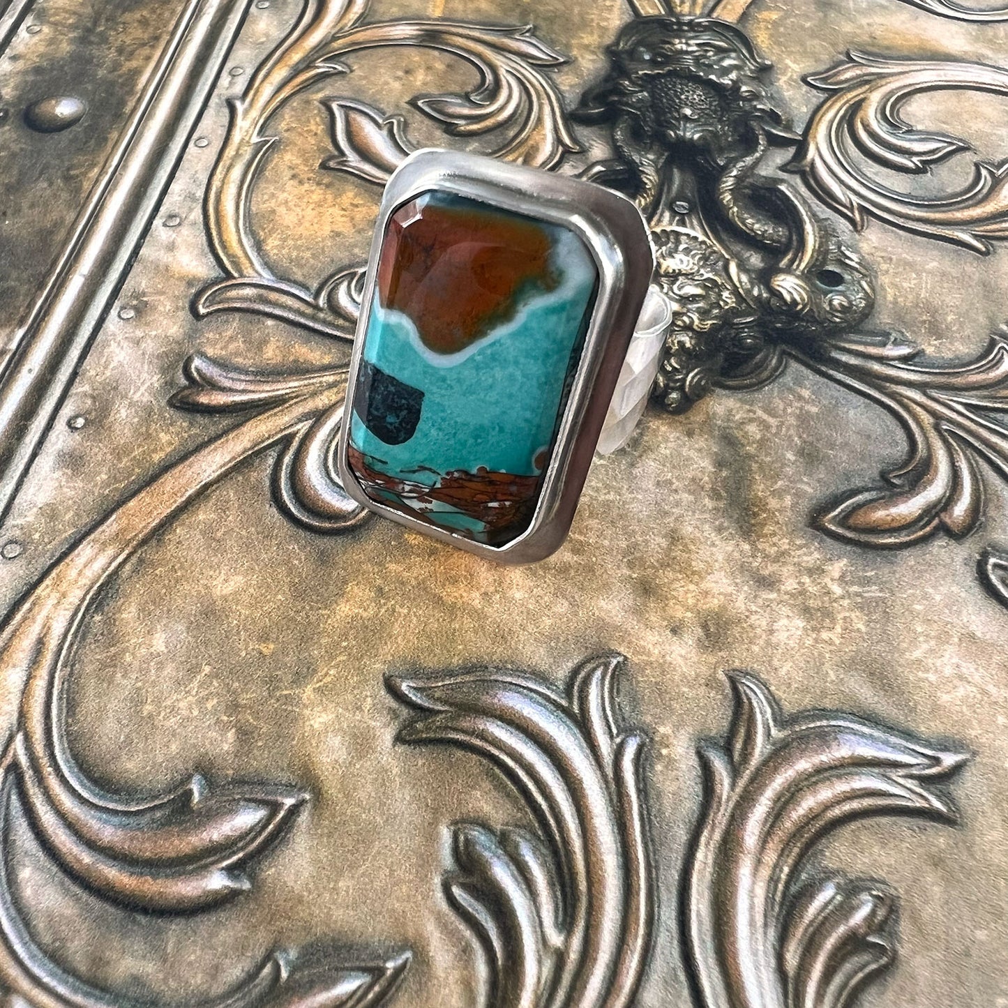 STERLING SILVER BLUE WOOD OPAL RING - TRANSFORMATION TALISMAN