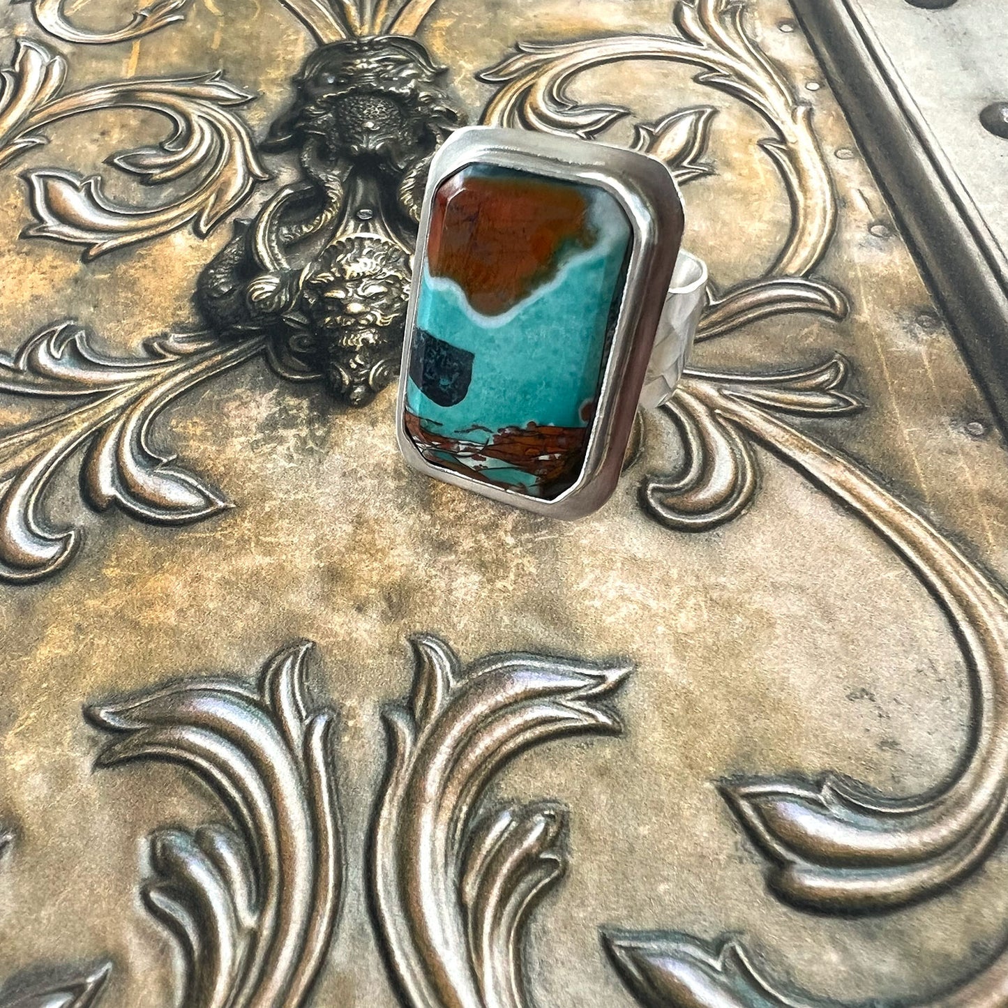 STERLING SILVER BLUE WOOD OPAL RING - TRANSFORMATION TALISMAN