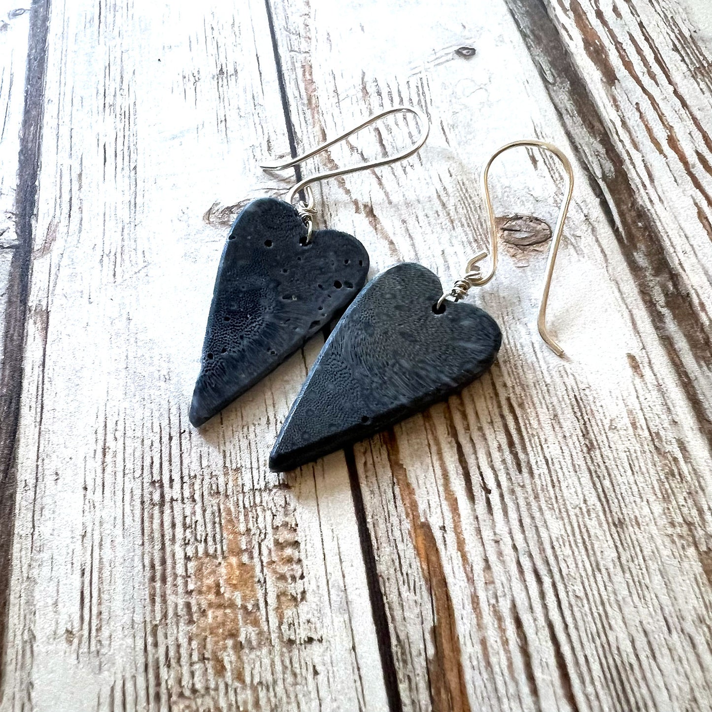 STERLING SILVER SPONGE CORAL HEART EARRINGS - COMPASSION TALISMAN