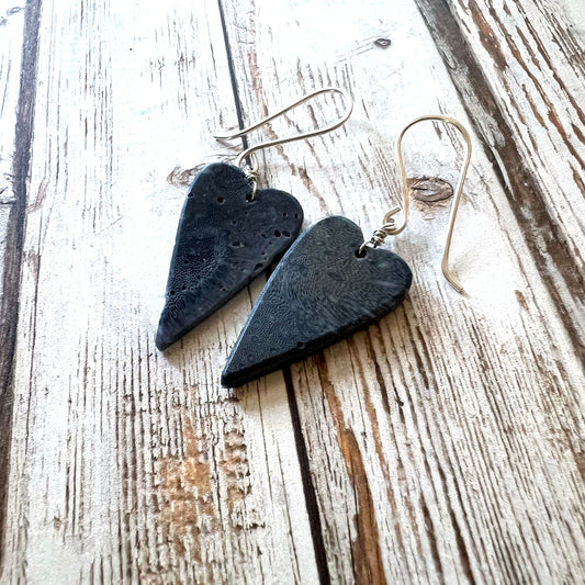 STERLING SILVER SPONGE CORAL HEART EARRINGS - COMPASSION TALISMAN
