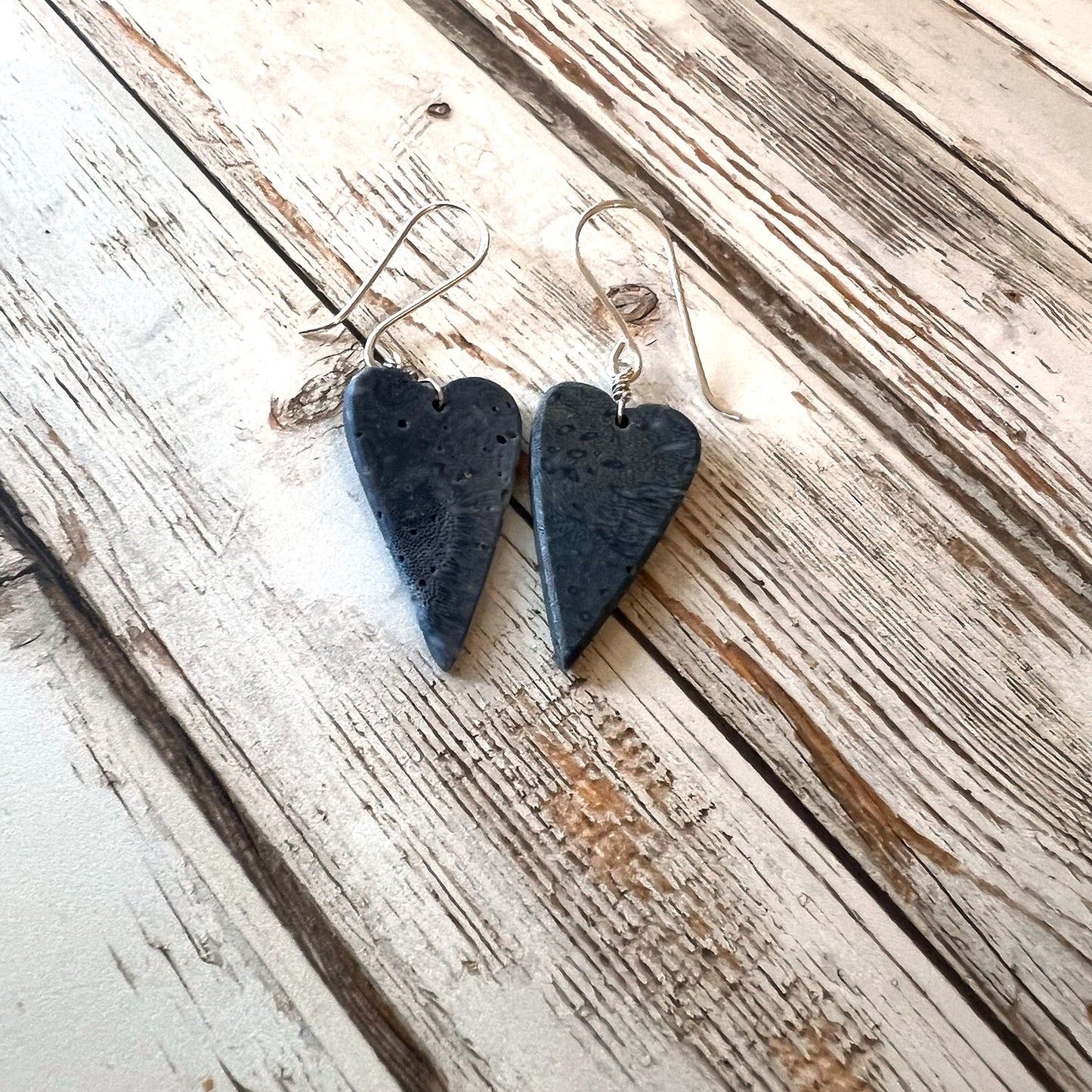 STERLING SILVER SPONGE CORAL HEART EARRINGS - COMPASSION TALISMAN