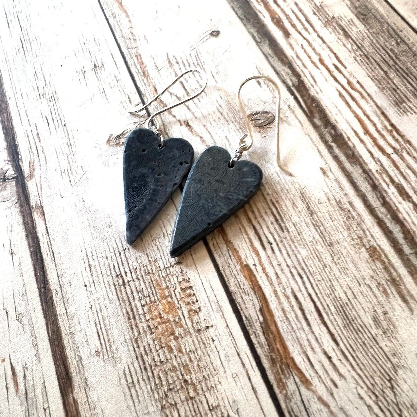 STERLING SILVER SPONGE CORAL HEART EARRINGS - COMPASSION TALISMAN