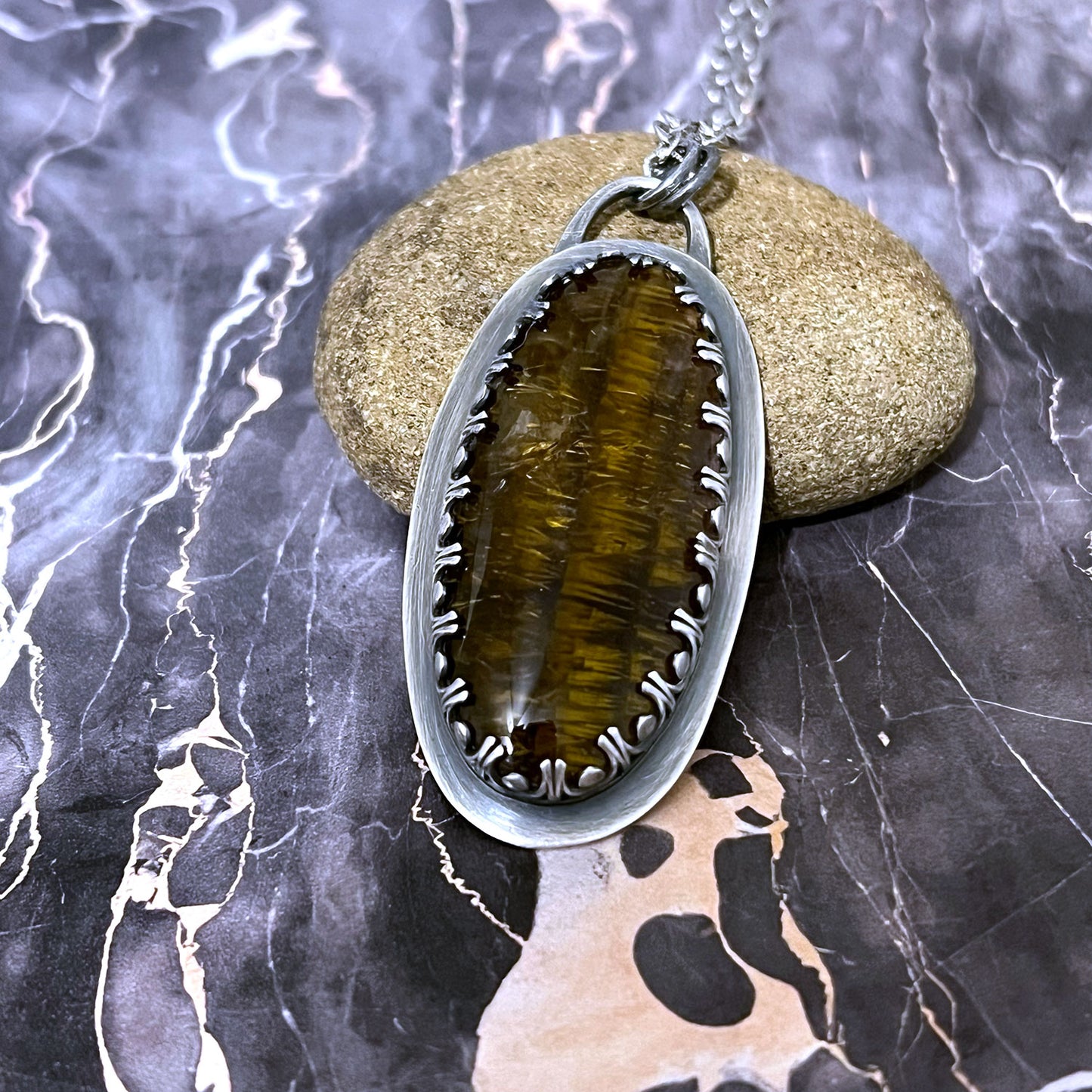 STERLING SILVER CACOXENITE OVAL NECKLACE - I AM ELEVATED TALISMAN