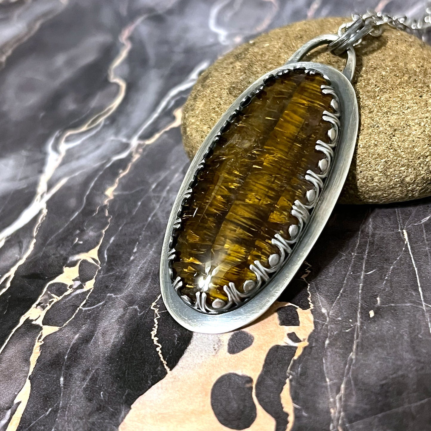 STERLING SILVER CACOXENITE OVAL NECKLACE - I AM ELEVATED TALISMAN