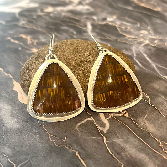 STERLING SILVER BEZEL SET CACOXENITE EARRINGS - I AM ELEVATED TALISMAN