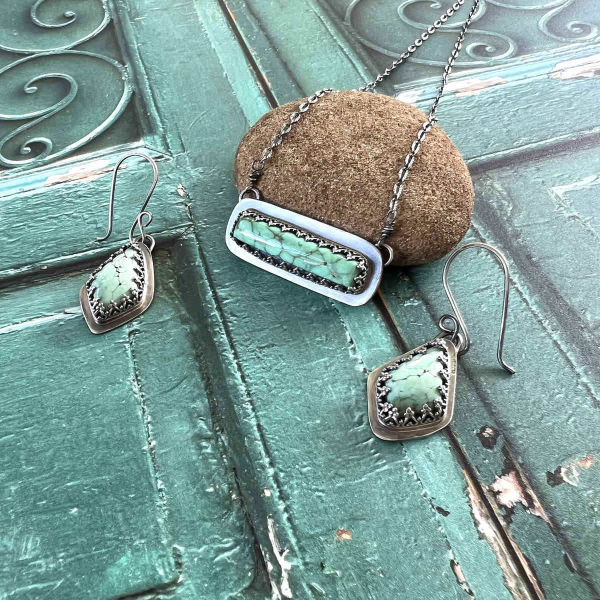 STERLING SILVER CARAMEL VARISCITE NECKLACE EARRINGS - JOYFUL TALISMAN