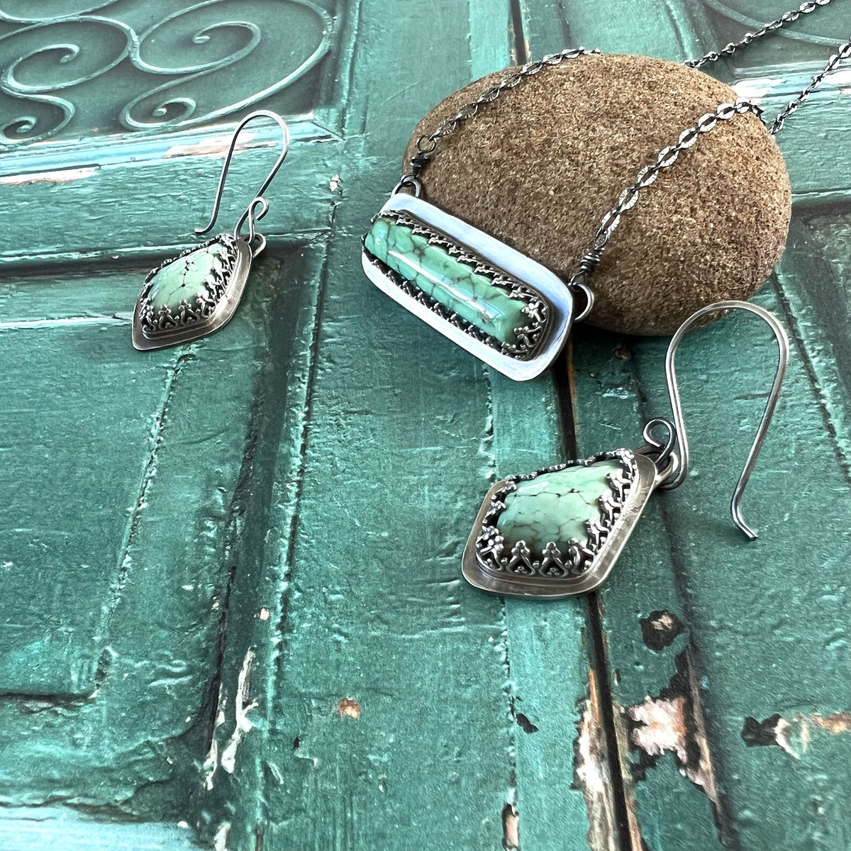 STERLING SILVER CARAMEL VARISCITE NECKLACE EARRINGS - JOYFUL TALISMAN