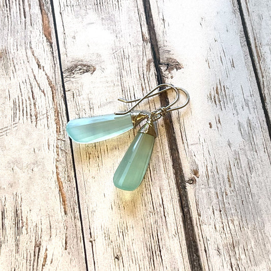 STERLING SILVER CHALCEDONY PETAL EARRINGS - GOOD WILL TALISMAN